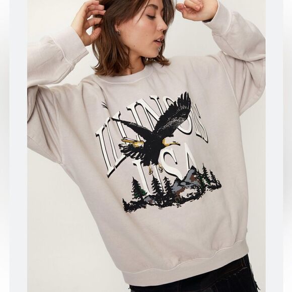 Nasty Gal Illinois Eagle Graphic Overdyed Sweatshirt Women’s 12/14 - Picture 1 of 3